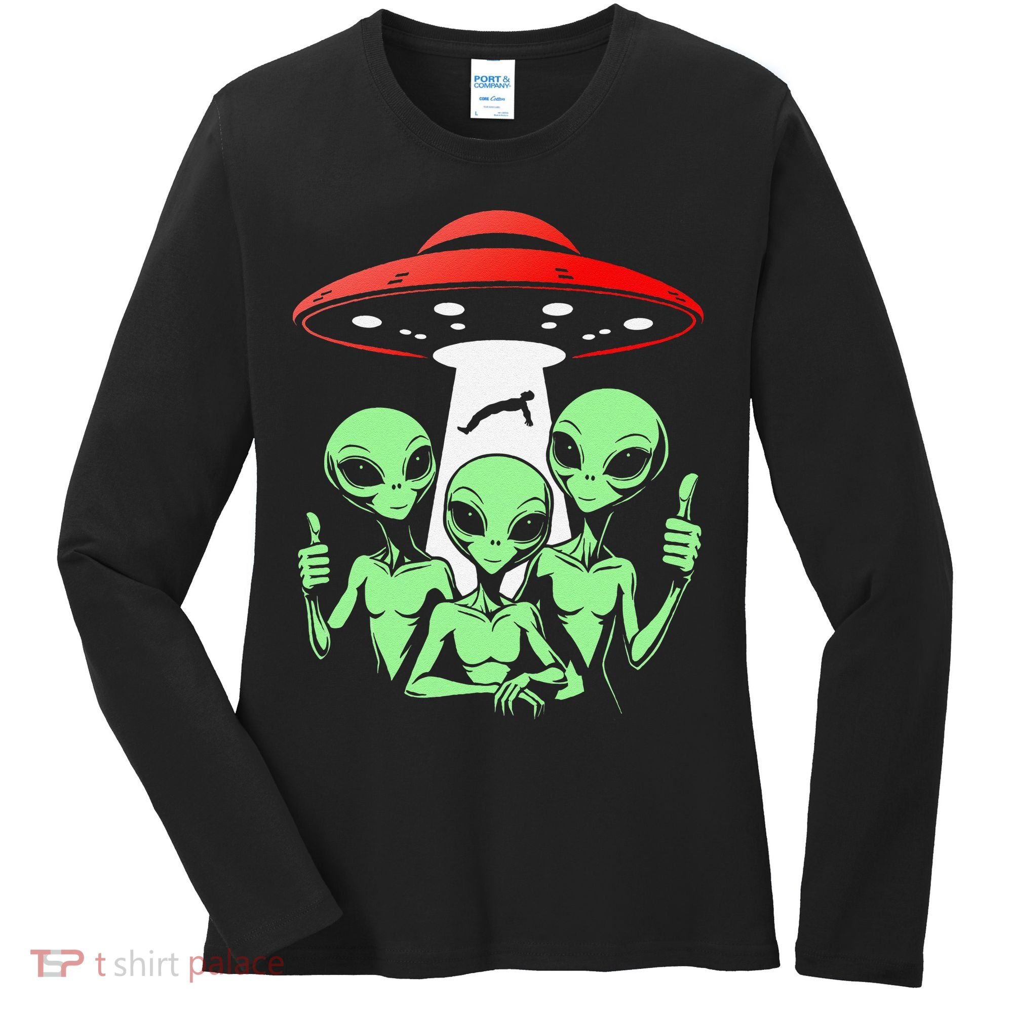Funny Alien Abduction Selfie Alien Vacation Fishing Trip Women's Long Sleeve Shirt