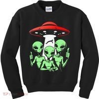 Funny Alien Abduction Selfie Alien Vacation Fishing Trip Kids Sweatshirt thumb 0