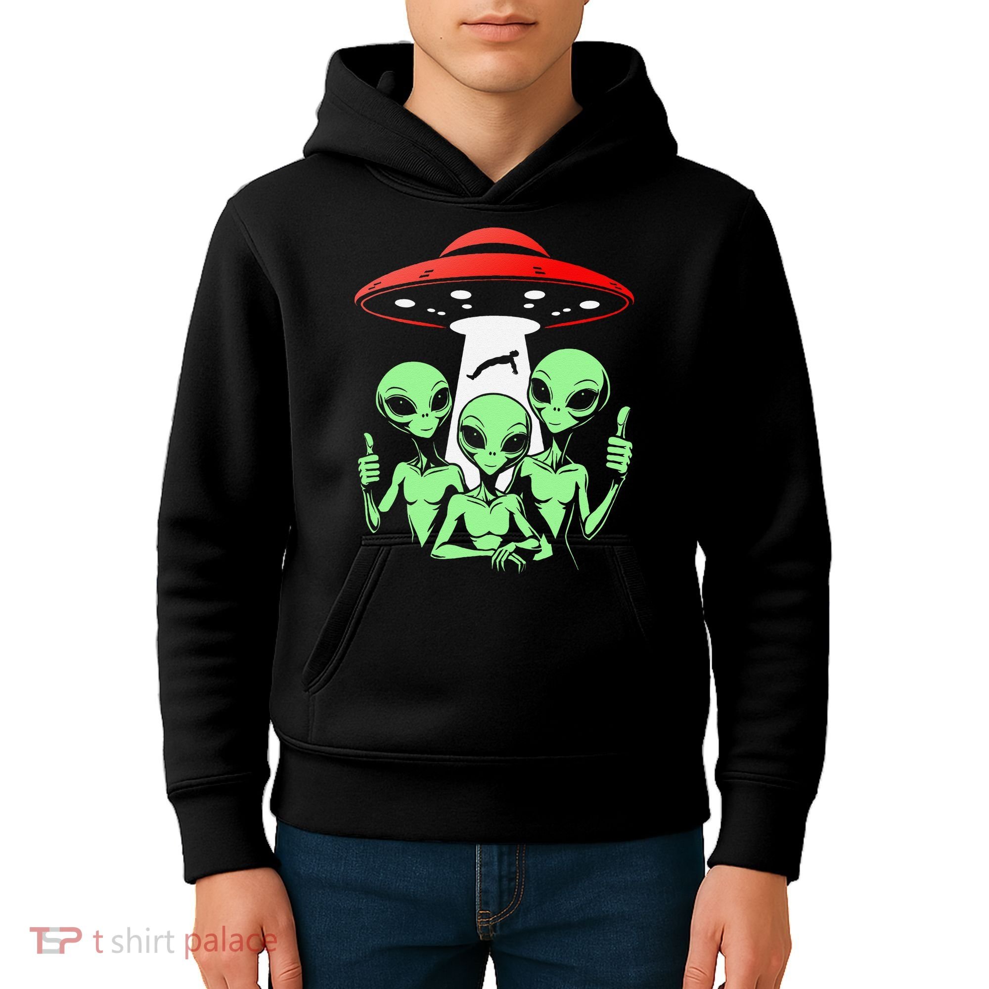 Funny Alien Abduction Selfie Alien Vacation Fishing Trip Kids Hoodie