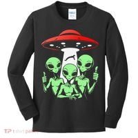 Funny Alien Abduction Selfie Alien Vacation Fishing Trip Kids Long Sleeve Shirt thumb 0