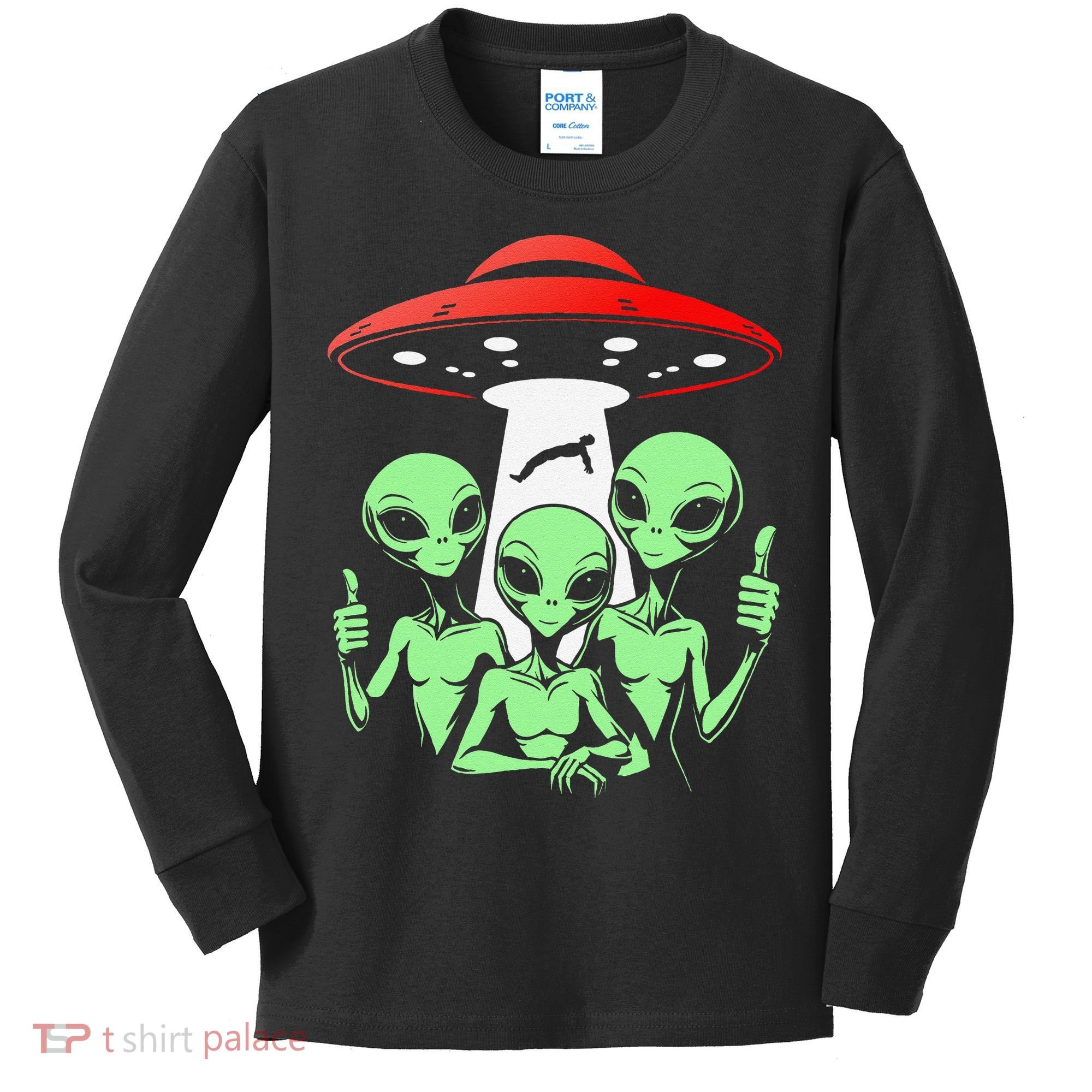 Funny Alien Abduction Selfie Alien Vacation Fishing Trip Kids Long Sleeve Shirt