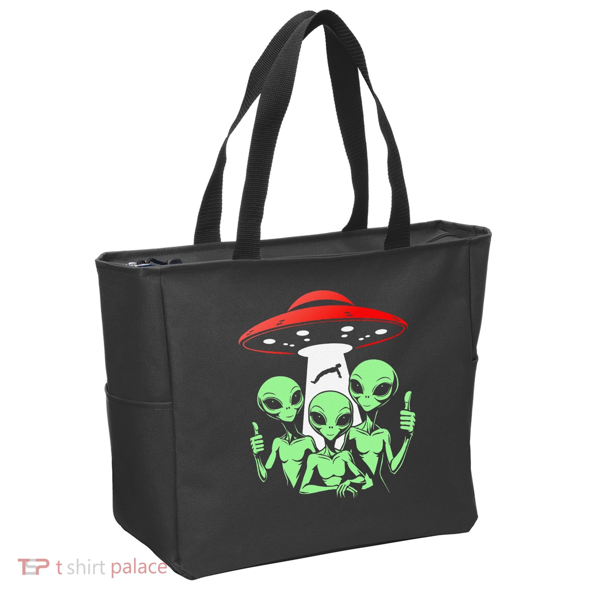 Funny Alien Abduction Selfie Alien Vacation Fishing Trip Tote Bag