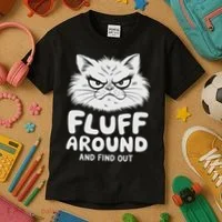 Fluff Around And Find Out Cat Kids T-Shirt thumb 3