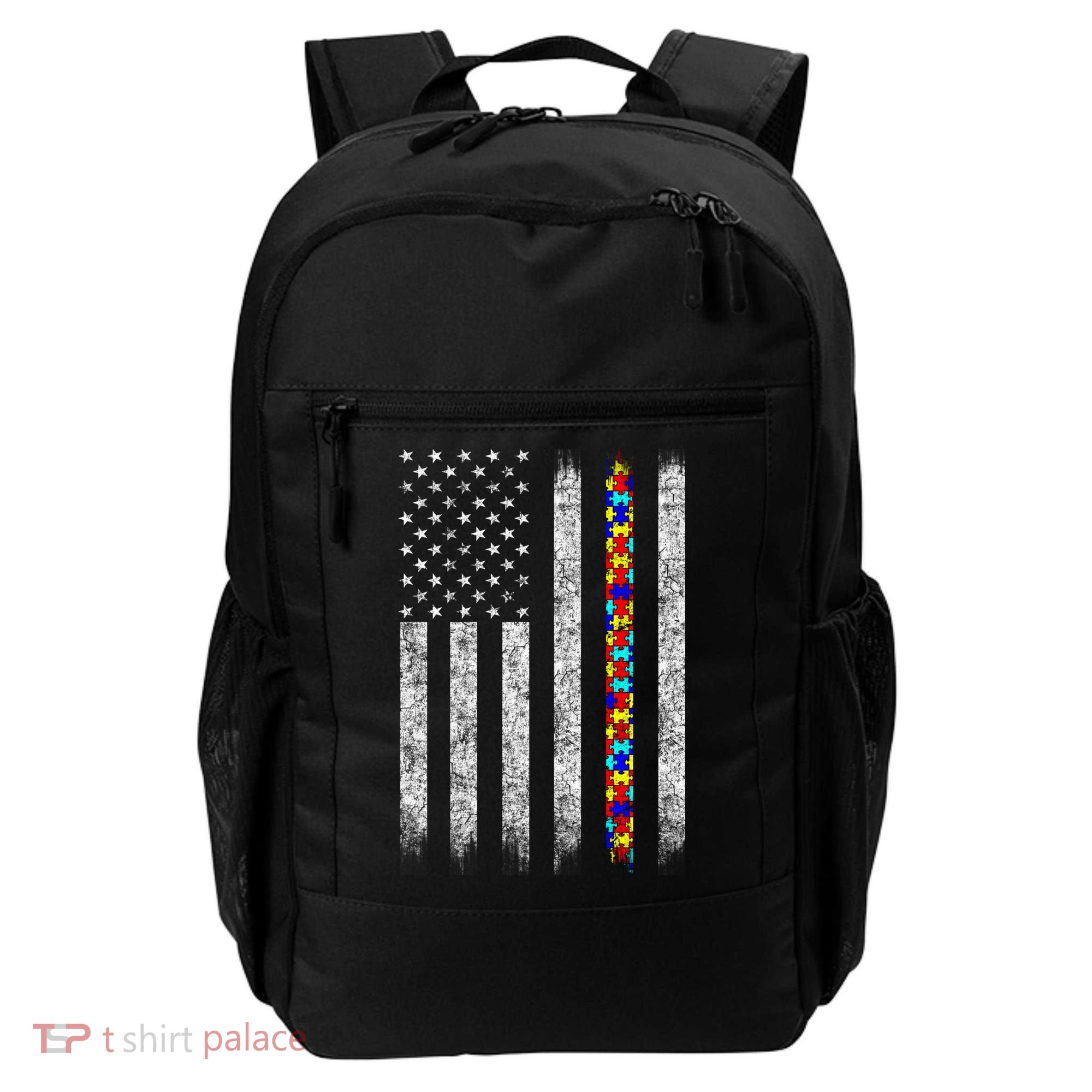 Funny Autism Awareness American Flag Gift Backpack