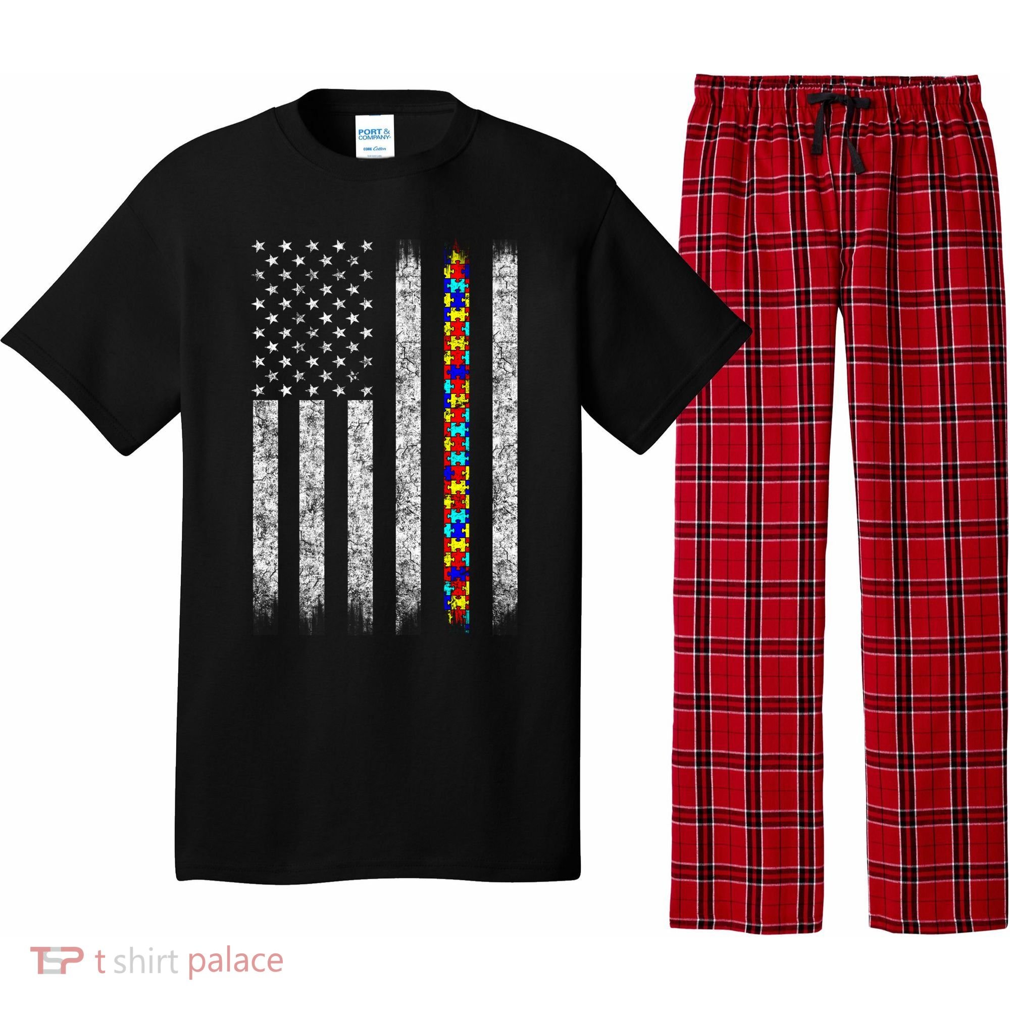 Funny Autism Awareness American Flag Gift Pajama Set