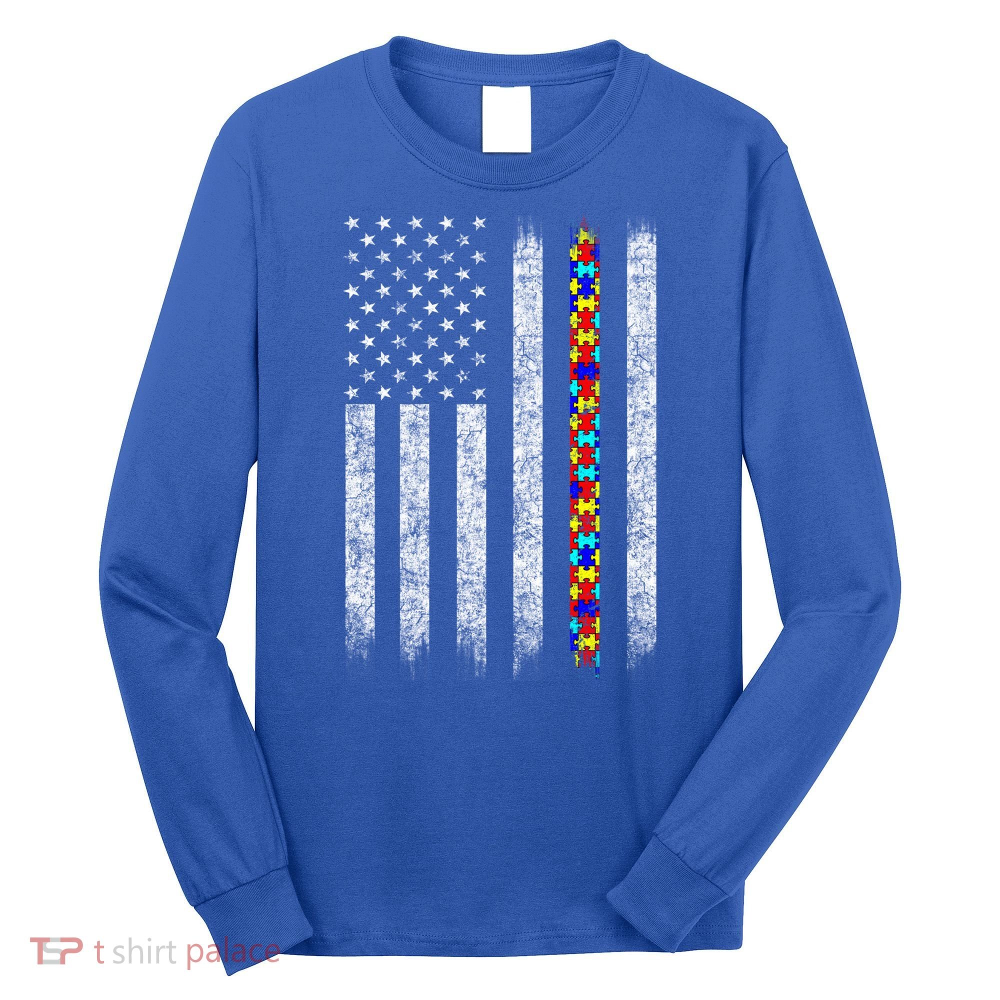Funny Autism Awareness American Flag Gift Long Sleeve Shirt