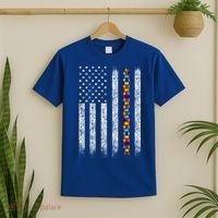 Funny Autism Awareness American Flag Gift T-Shirt thumb 2