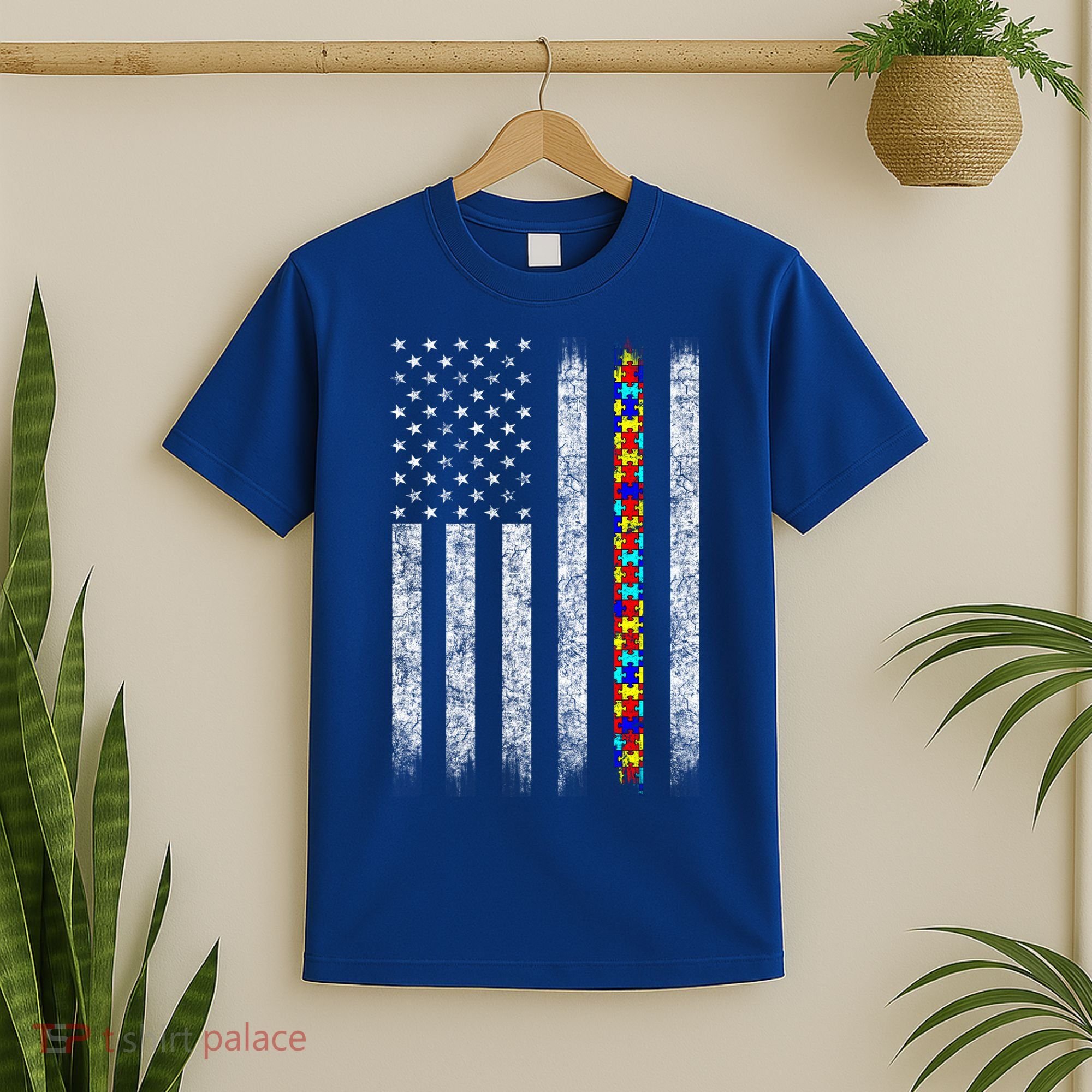 Funny Autism Awareness American Flag Gift T-Shirt