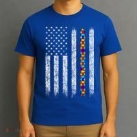 Funny Autism Awareness American Flag Gift T-Shirt thumb 3