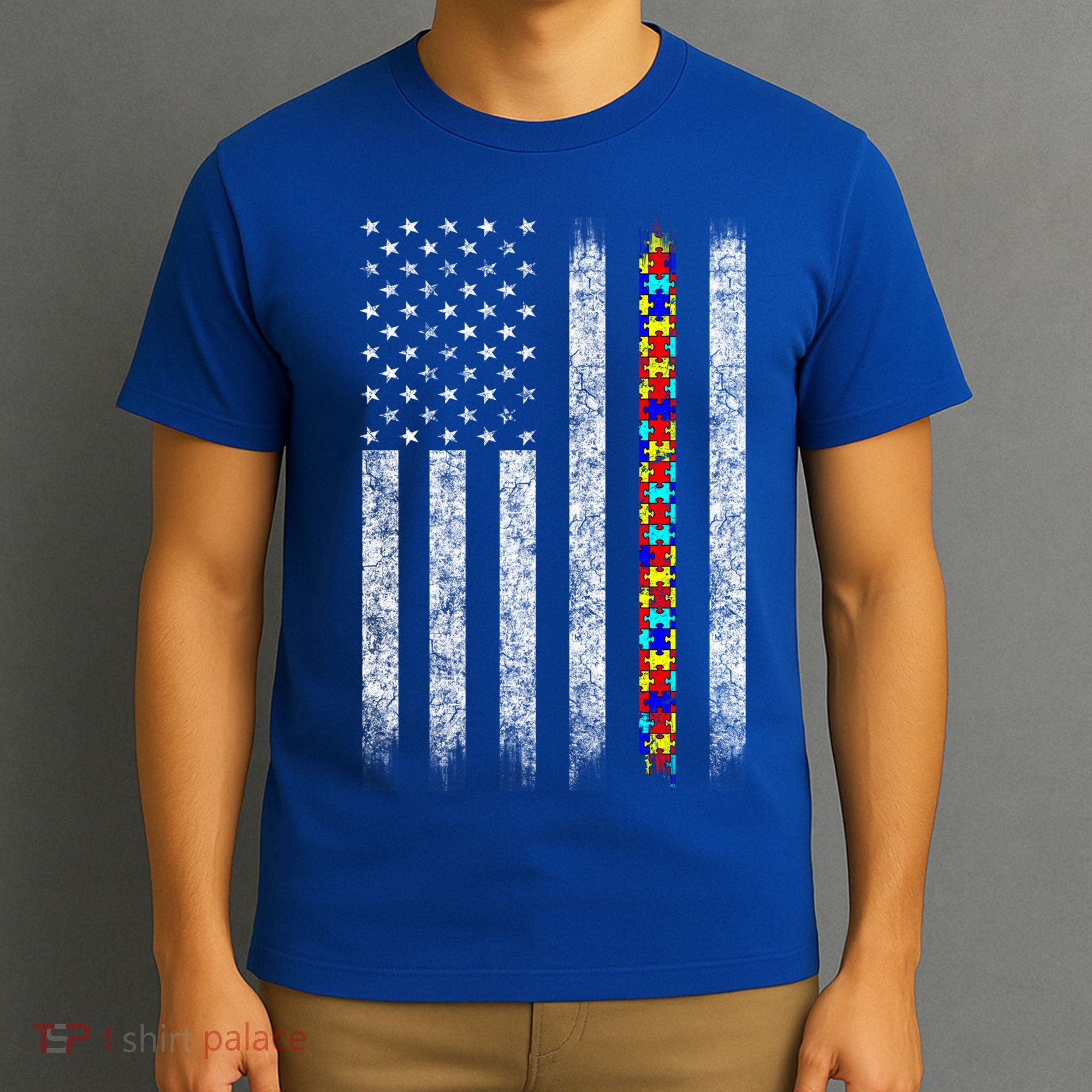 Funny Autism Awareness American Flag Gift T-Shirt