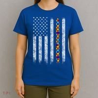 Funny Autism Awareness American Flag Gift T-Shirt thumb 4