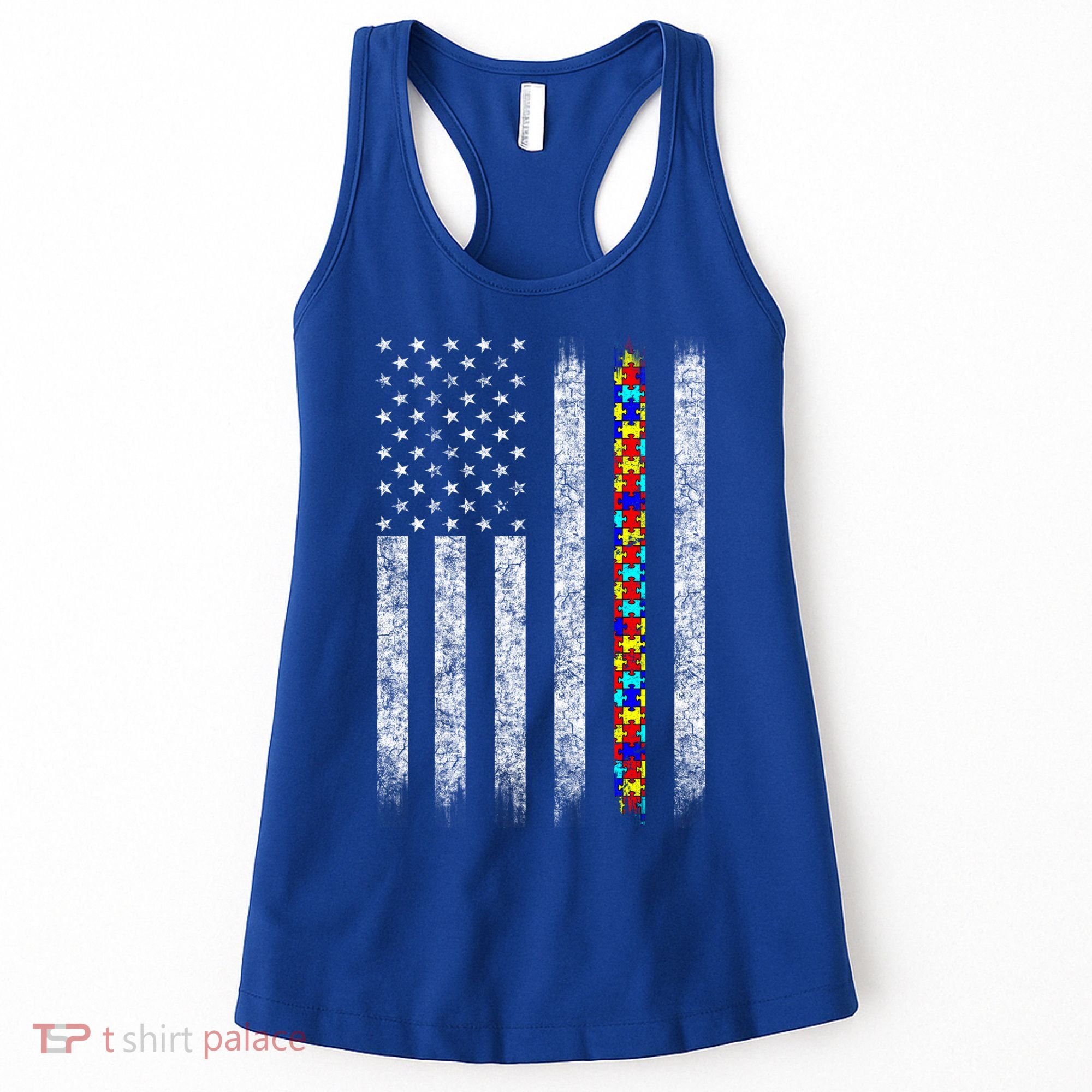 Funny Autism Awareness American Flag Gift Women's Tank Top