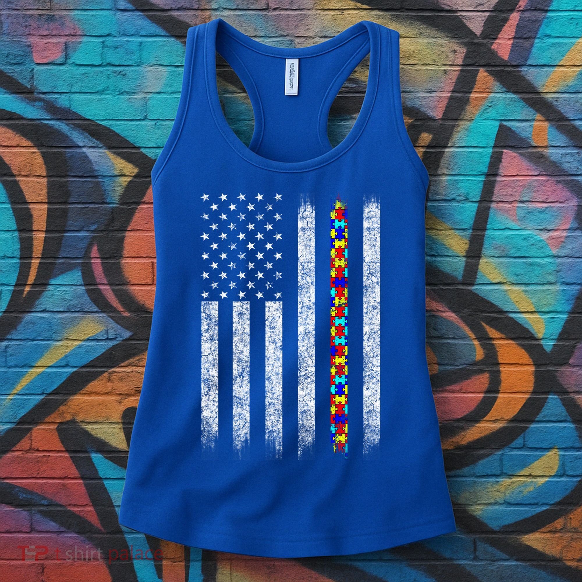Funny Autism Awareness American Flag Gift Women's Tank Top