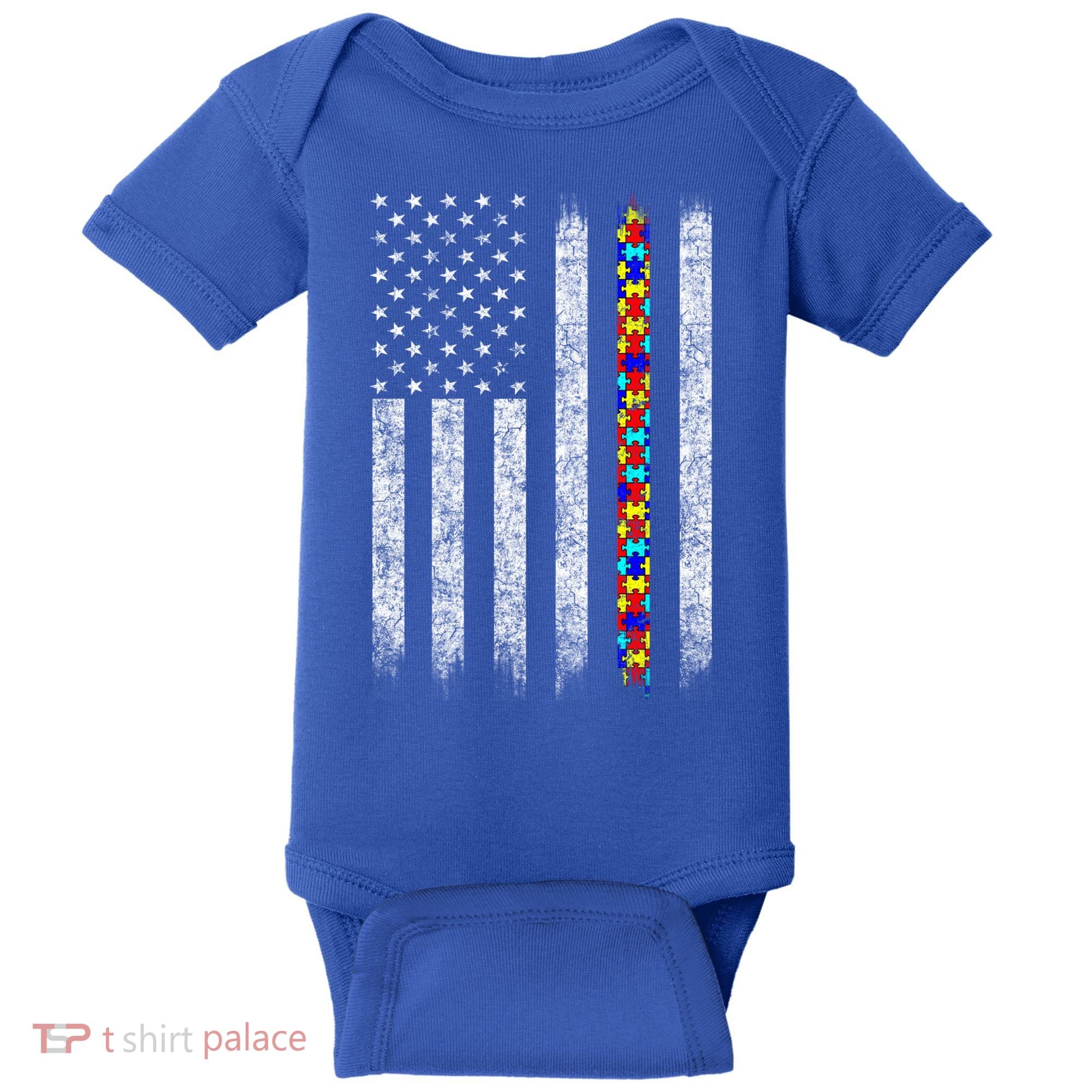 Funny Autism Awareness American Flag Gift Baby Bodysuit