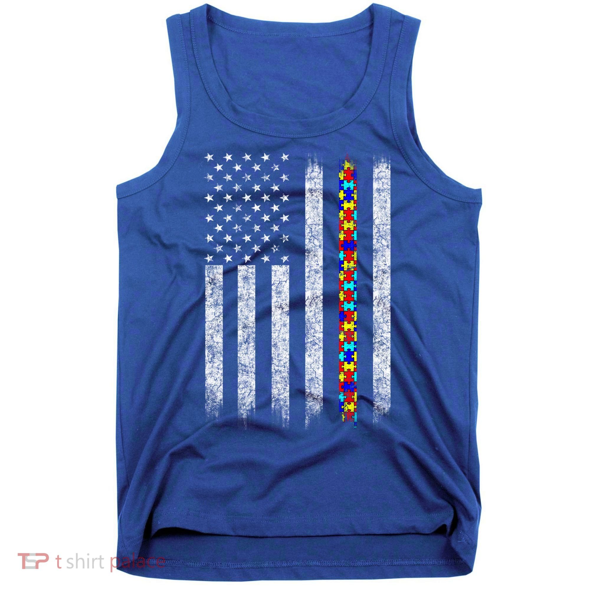 Funny Autism Awareness American Flag Gift Tank Top