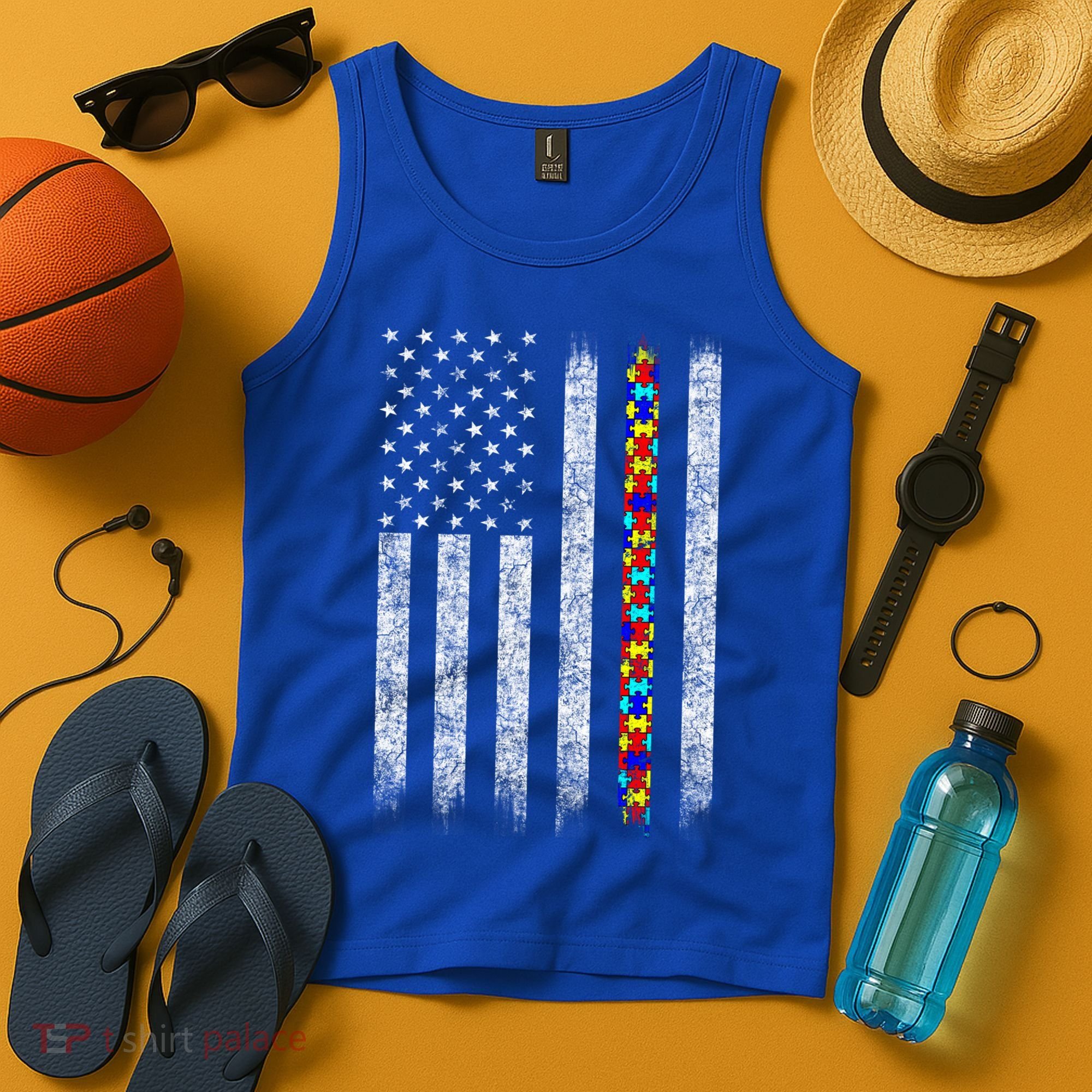 Funny Autism Awareness American Flag Gift Tank Top