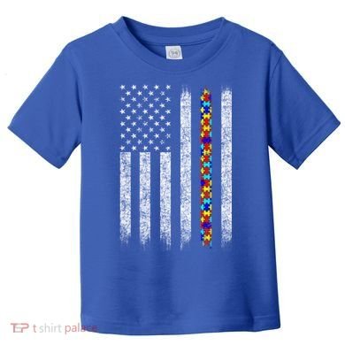 Funny Autism Awareness American Flag Gift Toddler T-Shirt