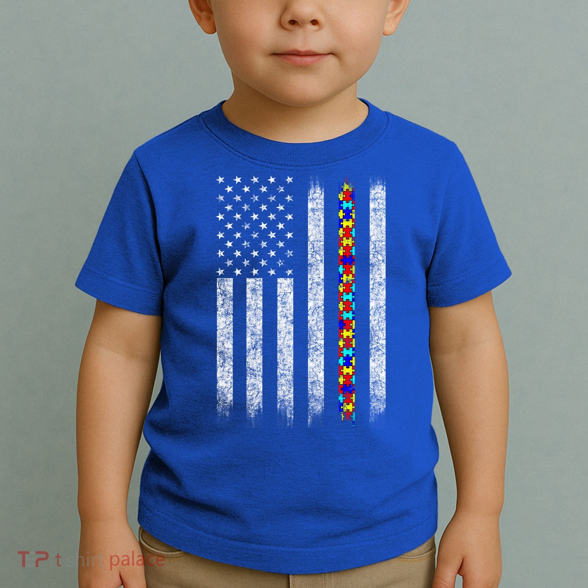 Funny Autism Awareness American Flag Gift Toddler T-Shirt