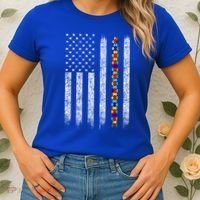 Funny Autism Awareness American Flag Gift Women's T-Shirt thumb 2