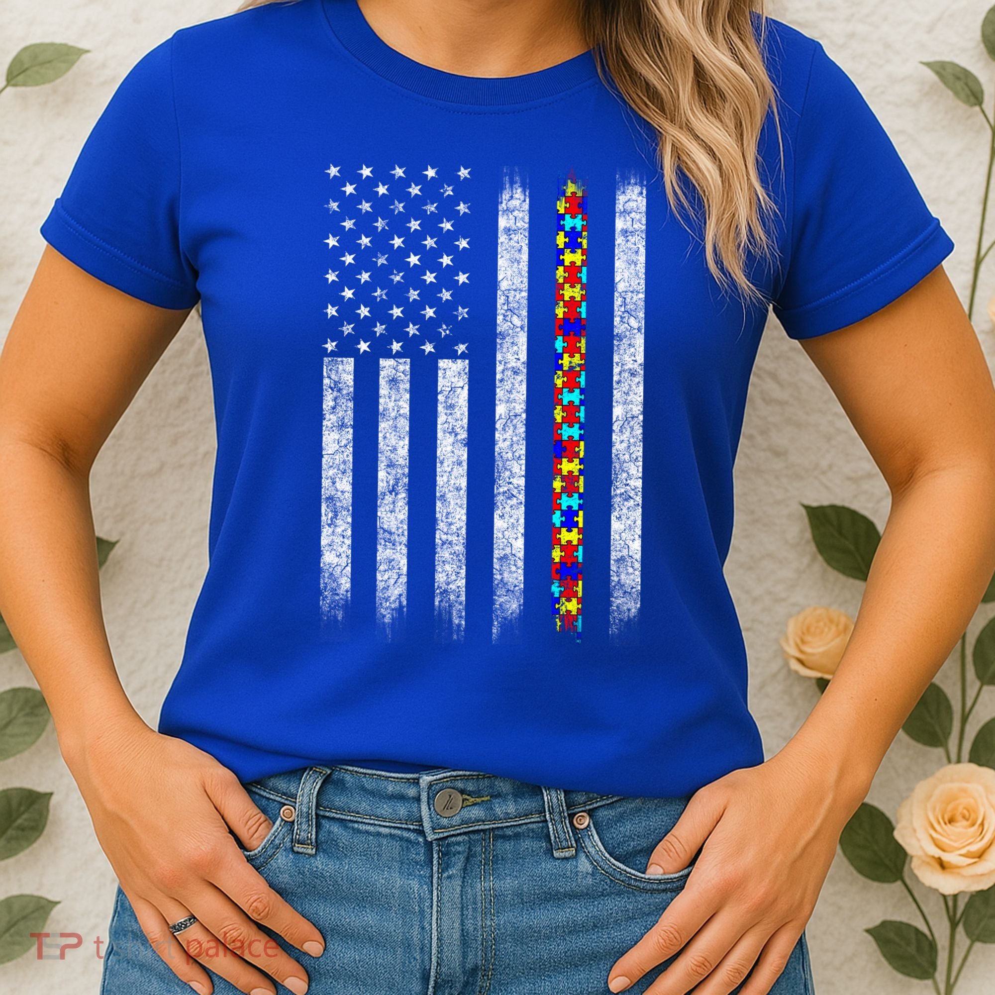 Funny Autism Awareness American Flag Gift Women's T-Shirt