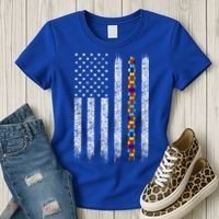 Funny Autism Awareness American Flag Gift Women's T-Shirt thumb 3