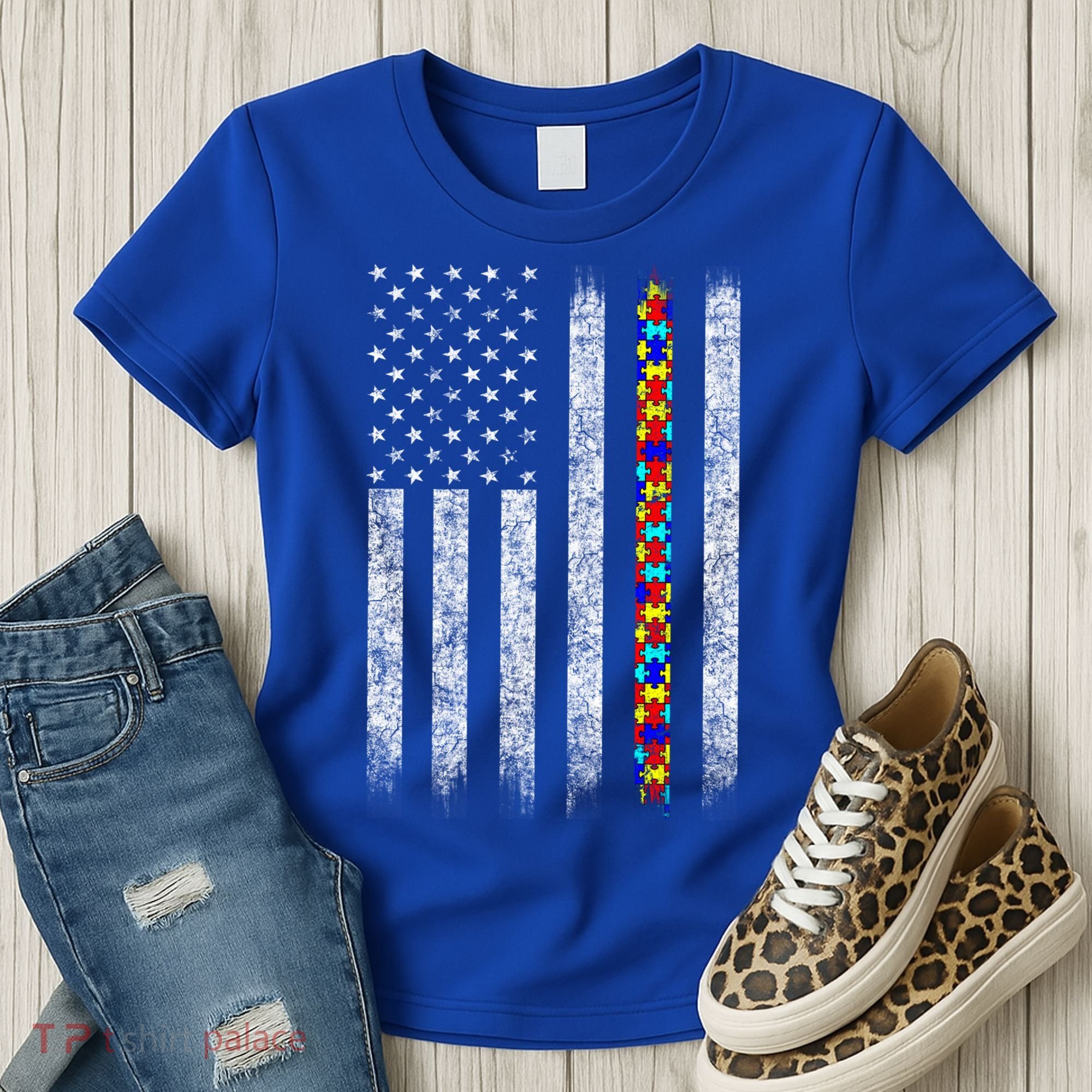 Funny Autism Awareness American Flag Gift Women's T-Shirt