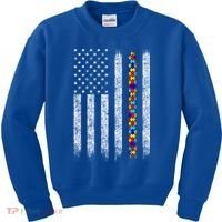 Funny Autism Awareness American Flag Gift Kids Sweatshirt thumb 0