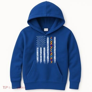 Funny Autism Awareness American Flag Gift Kids Hoodie