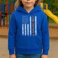 Funny Autism Awareness American Flag Gift Kids Hoodie thumb 3