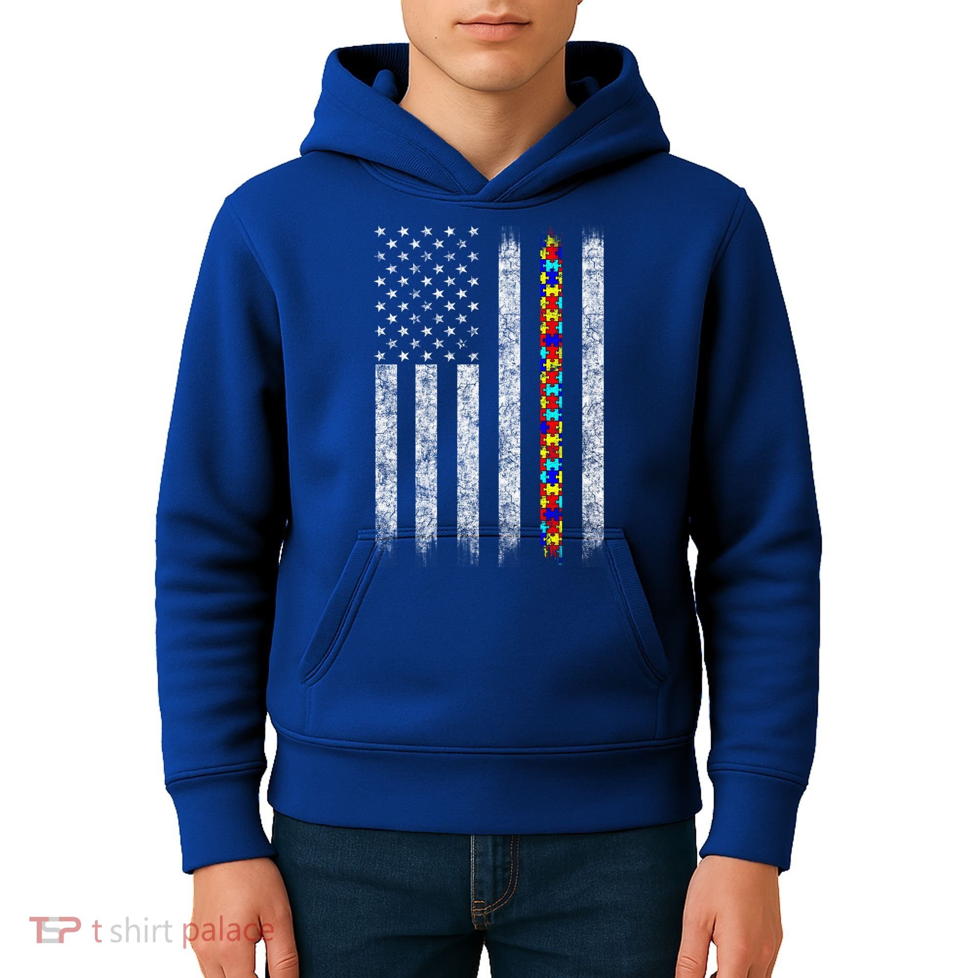 Funny Autism Awareness American Flag Gift Kids Hoodie