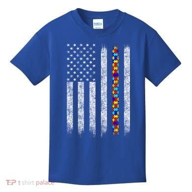 Funny Autism Awareness American Flag Gift Kids T-Shirt