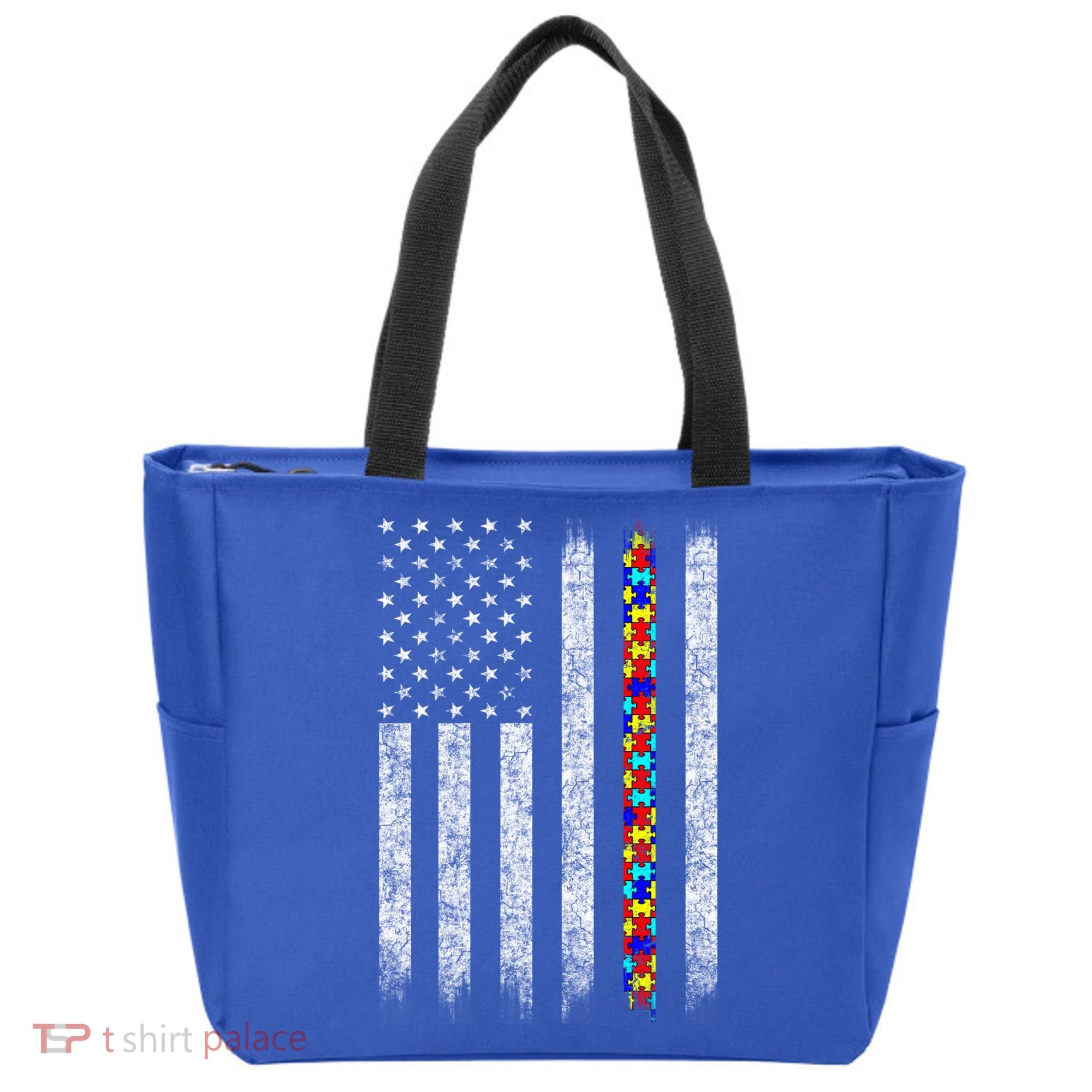 Funny Autism Awareness American Flag Gift Tote Bag
