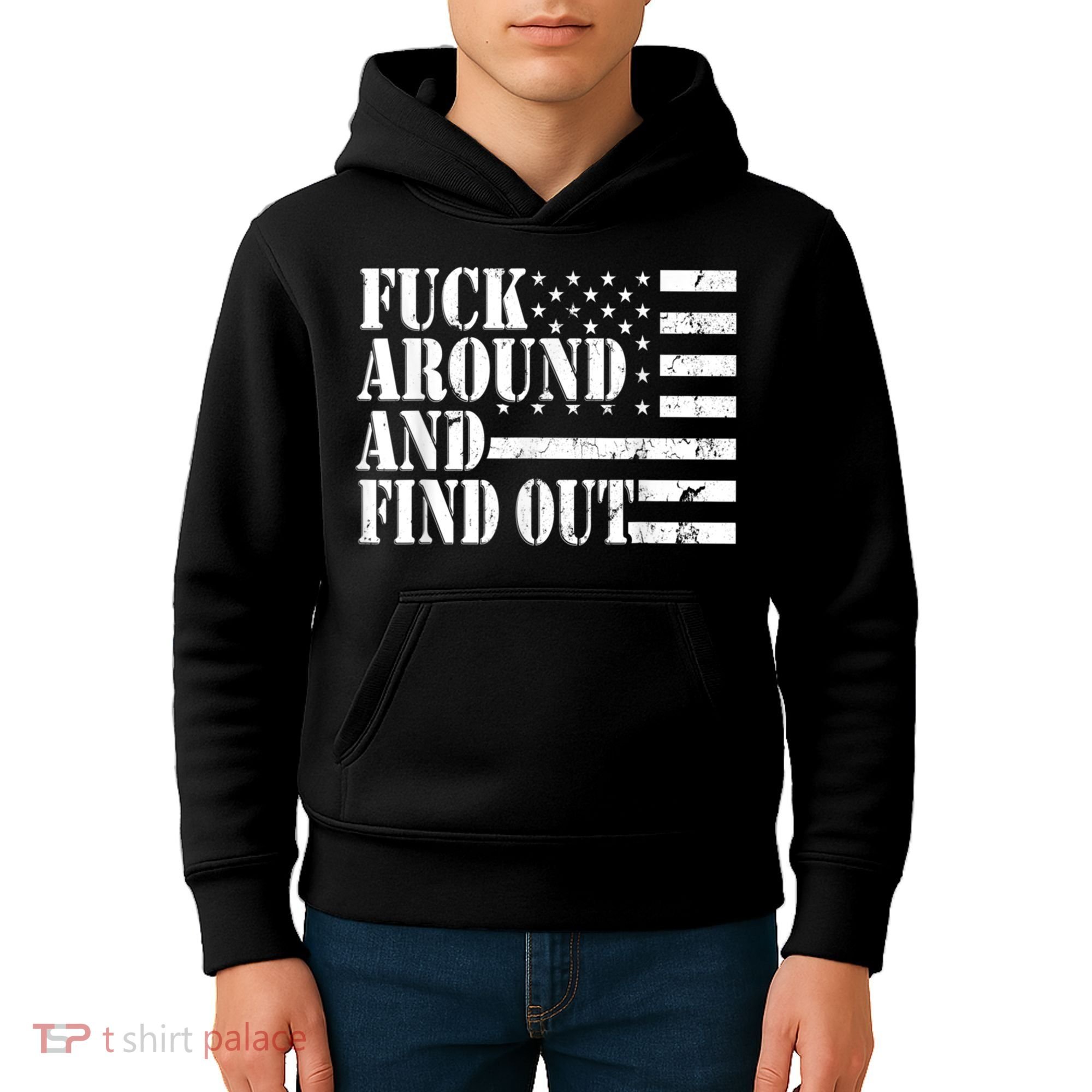 Fuck Around And Find Out American USA Flag Funny Kids Hoodie