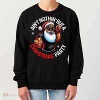 Festive African American Santa Claus PJ Women's Sweatshirt thumb 0