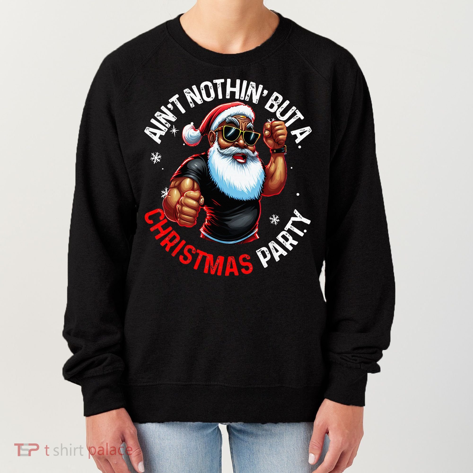 Festive African American Santa Claus PJ Women's Sweatshirt