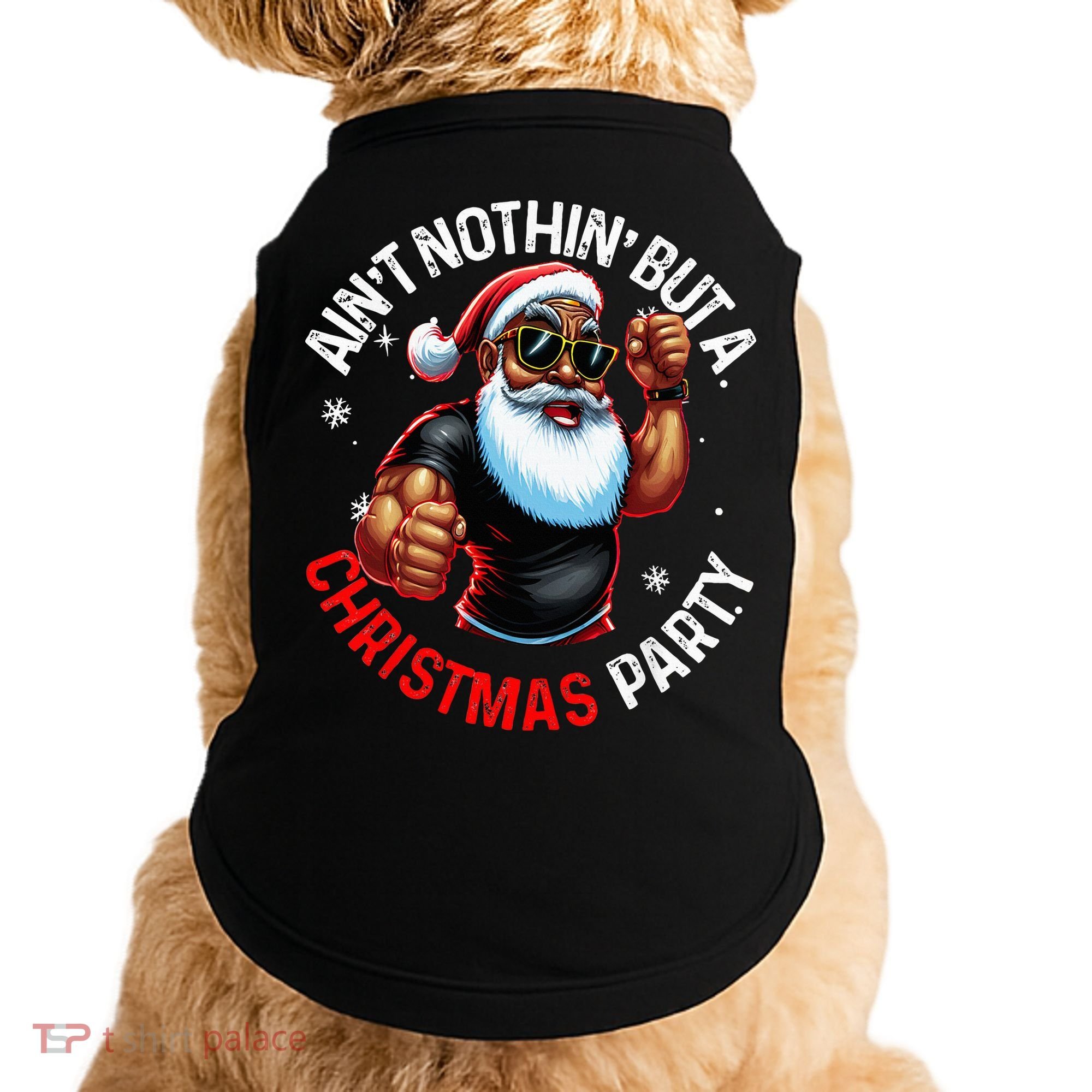 Festive African American Santa Claus PJ Doggie Tank