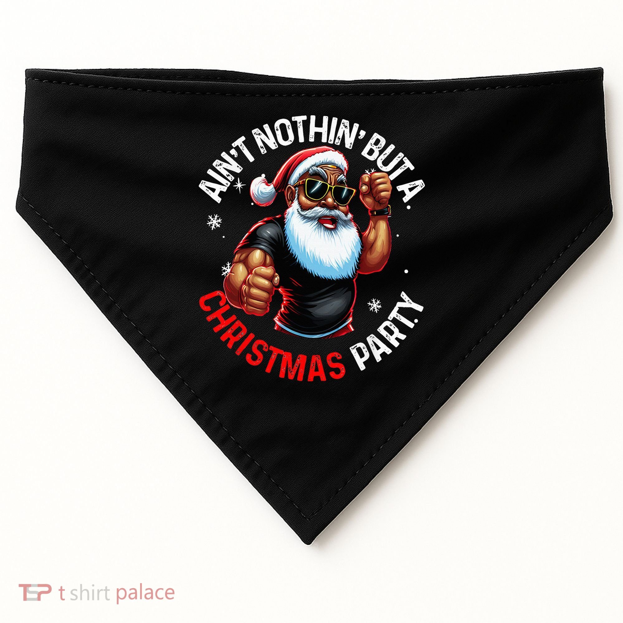 Festive African American Santa Claus PJ USA-Made Doggie Bandana