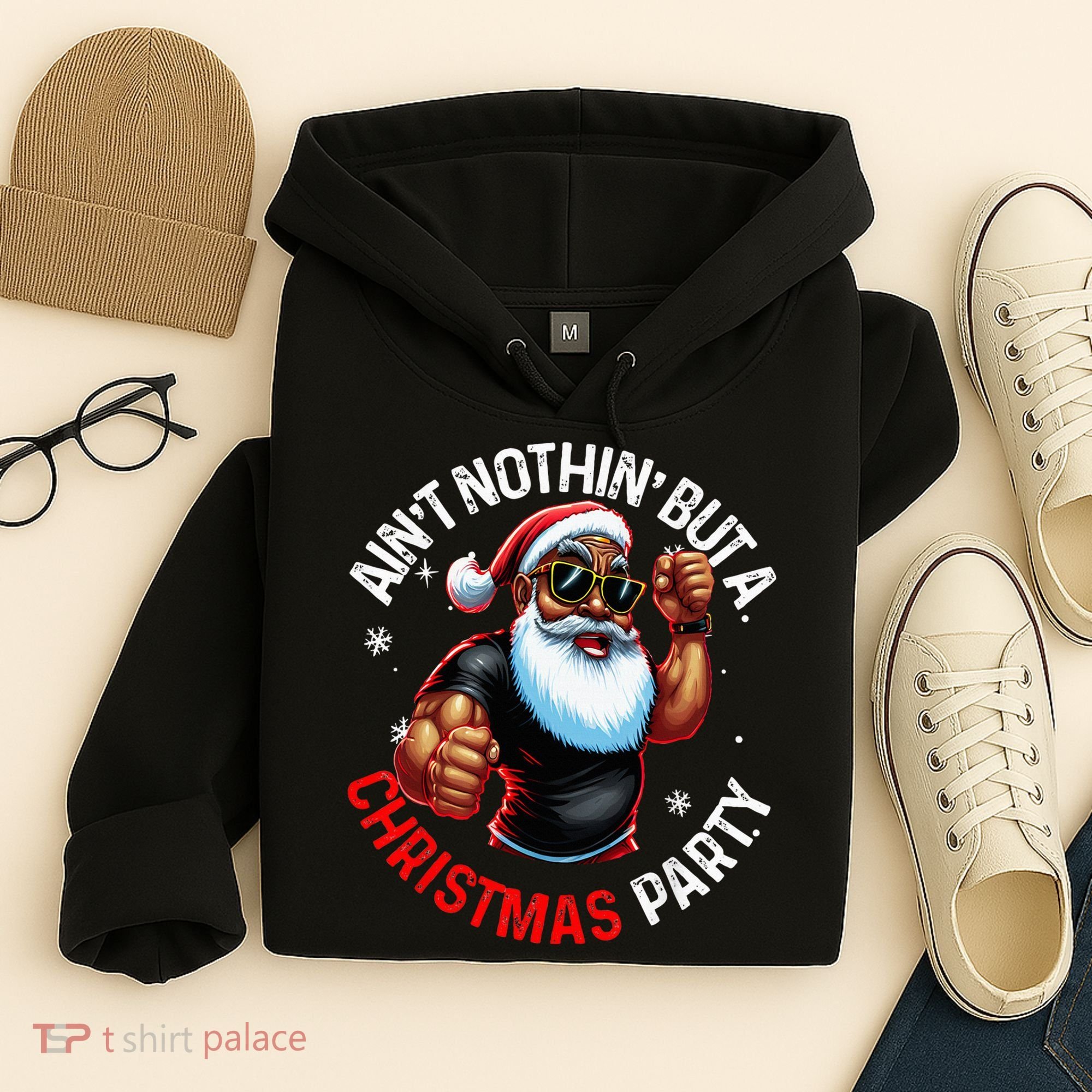 Festive African American Santa Claus PJ Hoodie