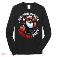 Festive African American Santa Claus PJ Long Sleeve Shirt thumb 0