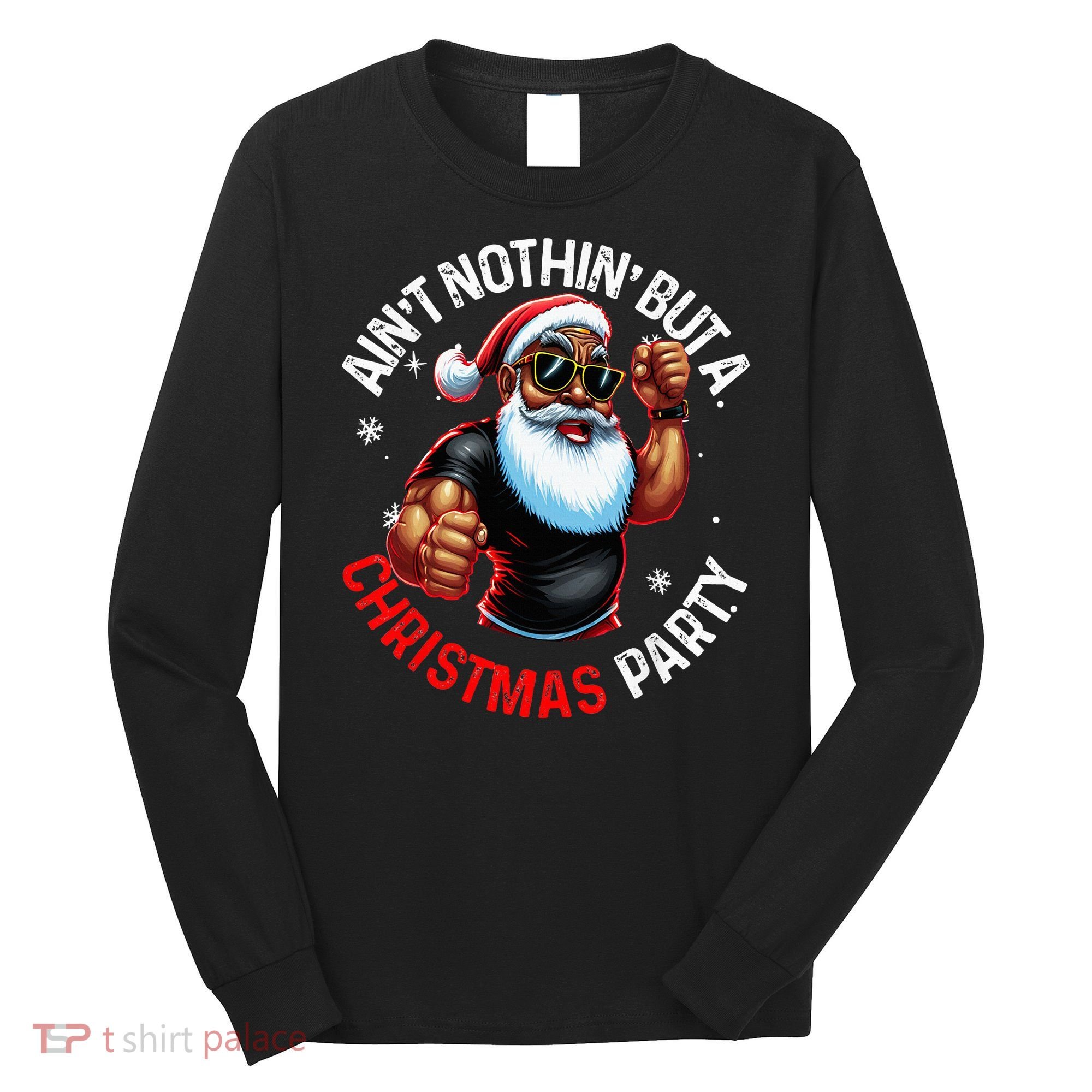 Festive African American Santa Claus PJ Long Sleeve Shirt