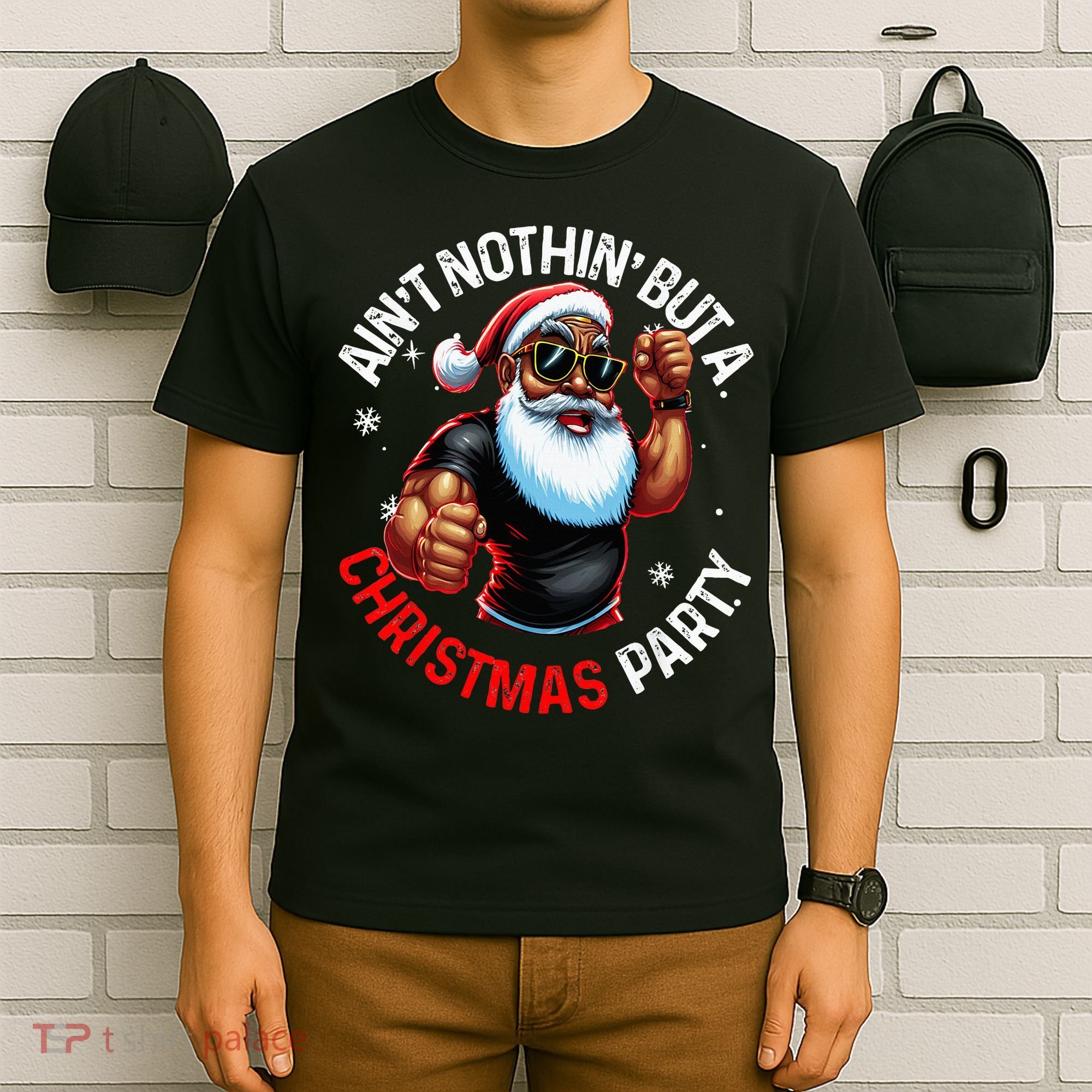 Festive African American Santa Claus PJ T-Shirt