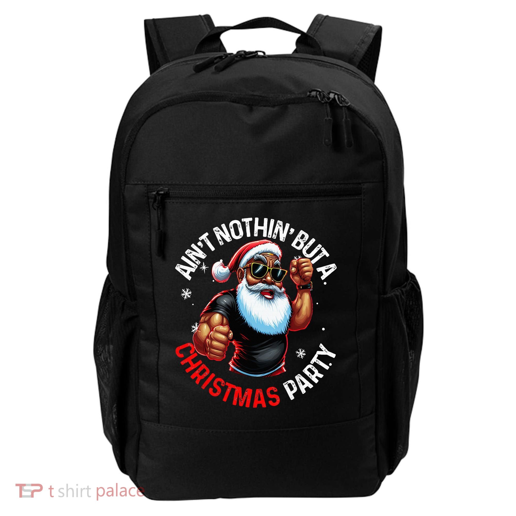 Festive African American Santa Claus PJ Backpack