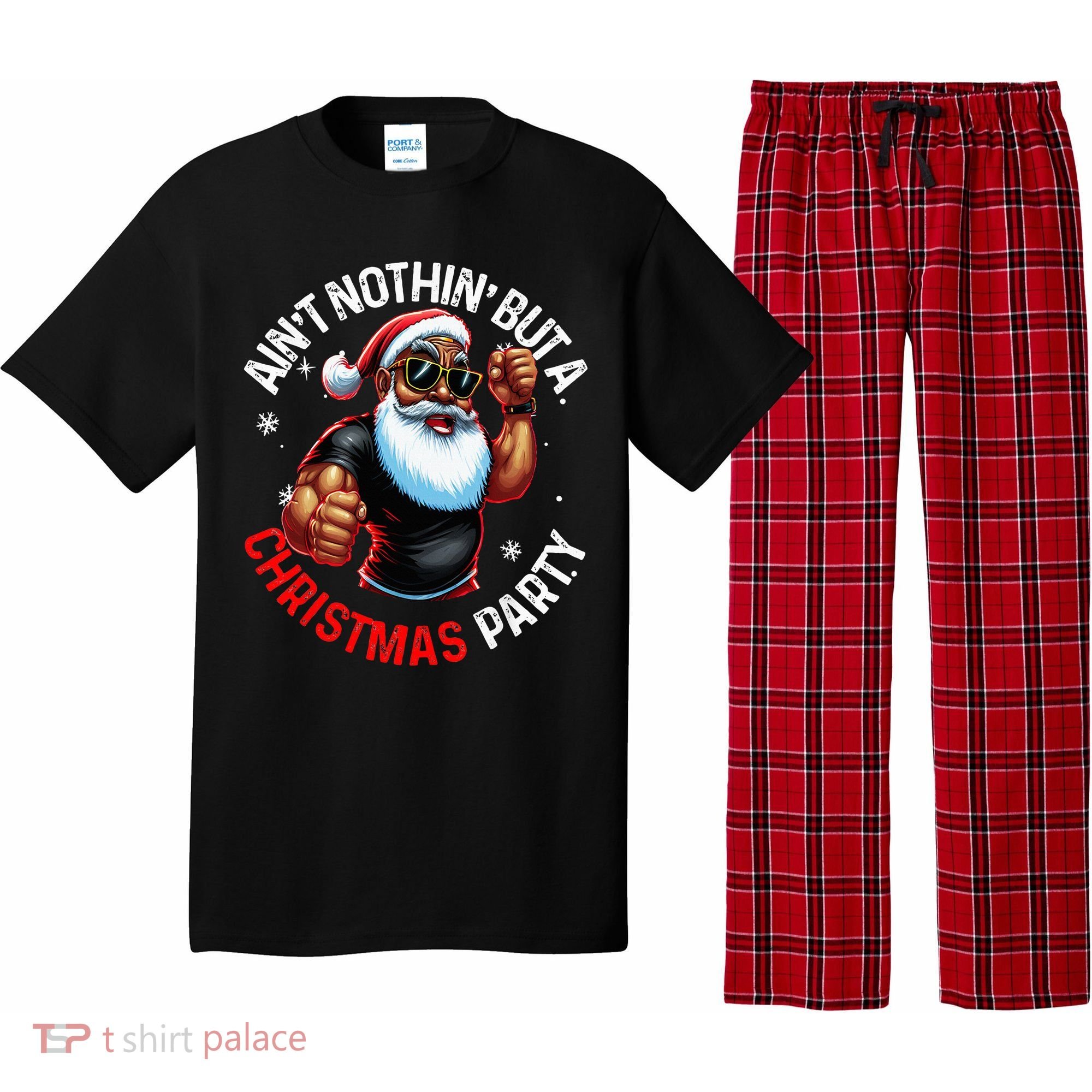 Festive African American Santa Claus PJ Pajama Set