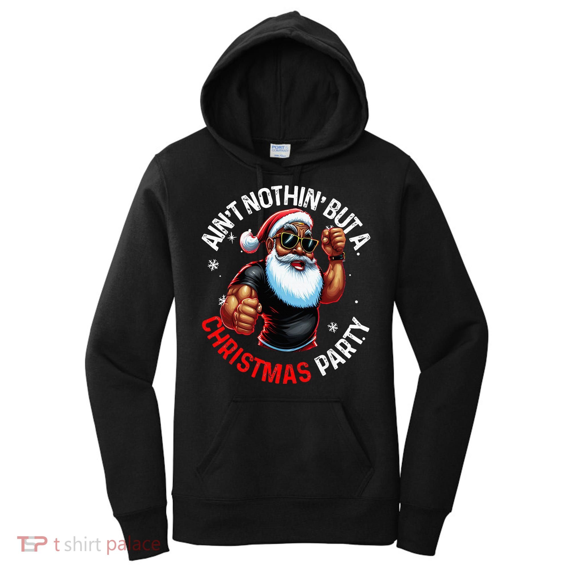 Festive African American Santa Claus PJ Women's Hoodie