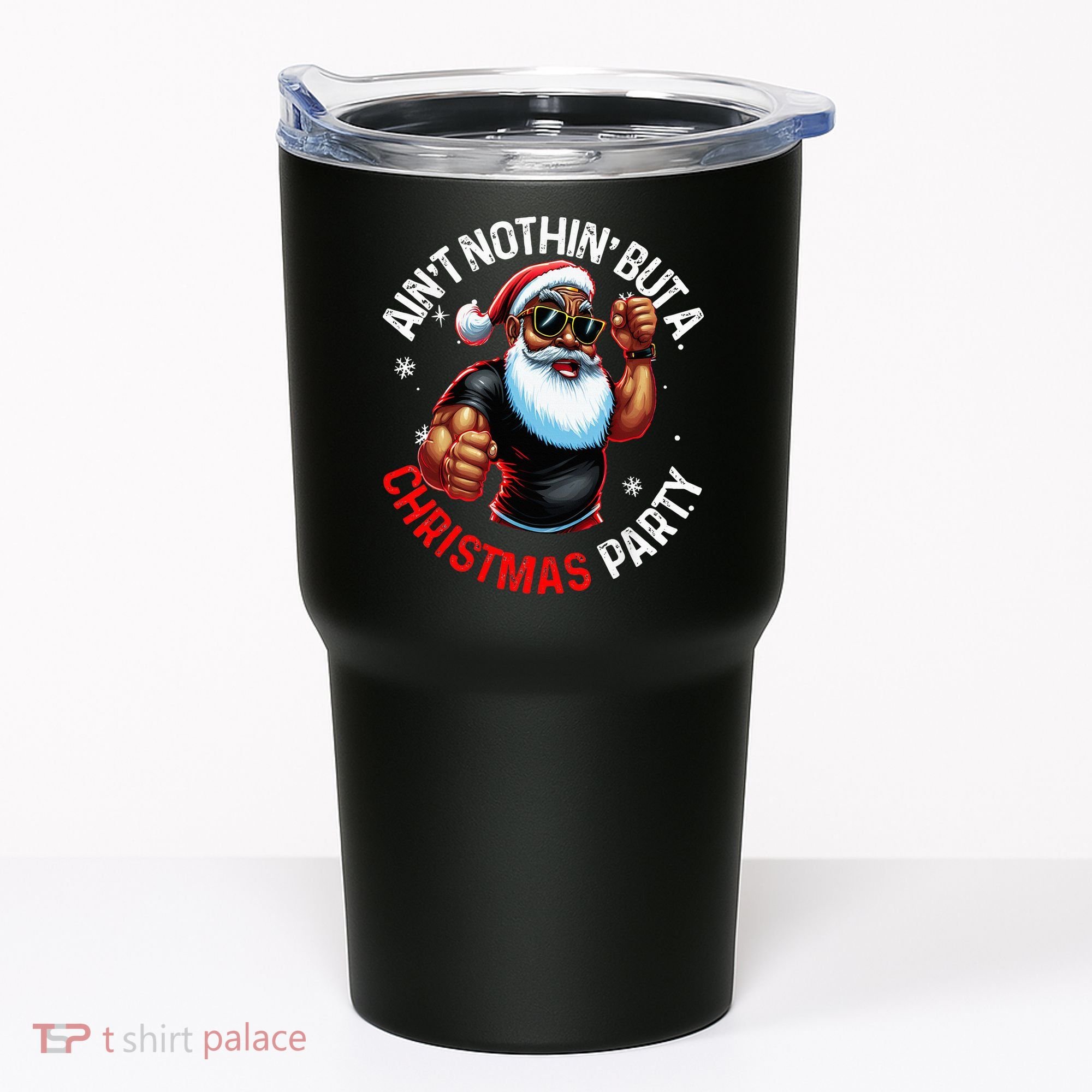 Festive African American Santa Claus PJ Tumbler