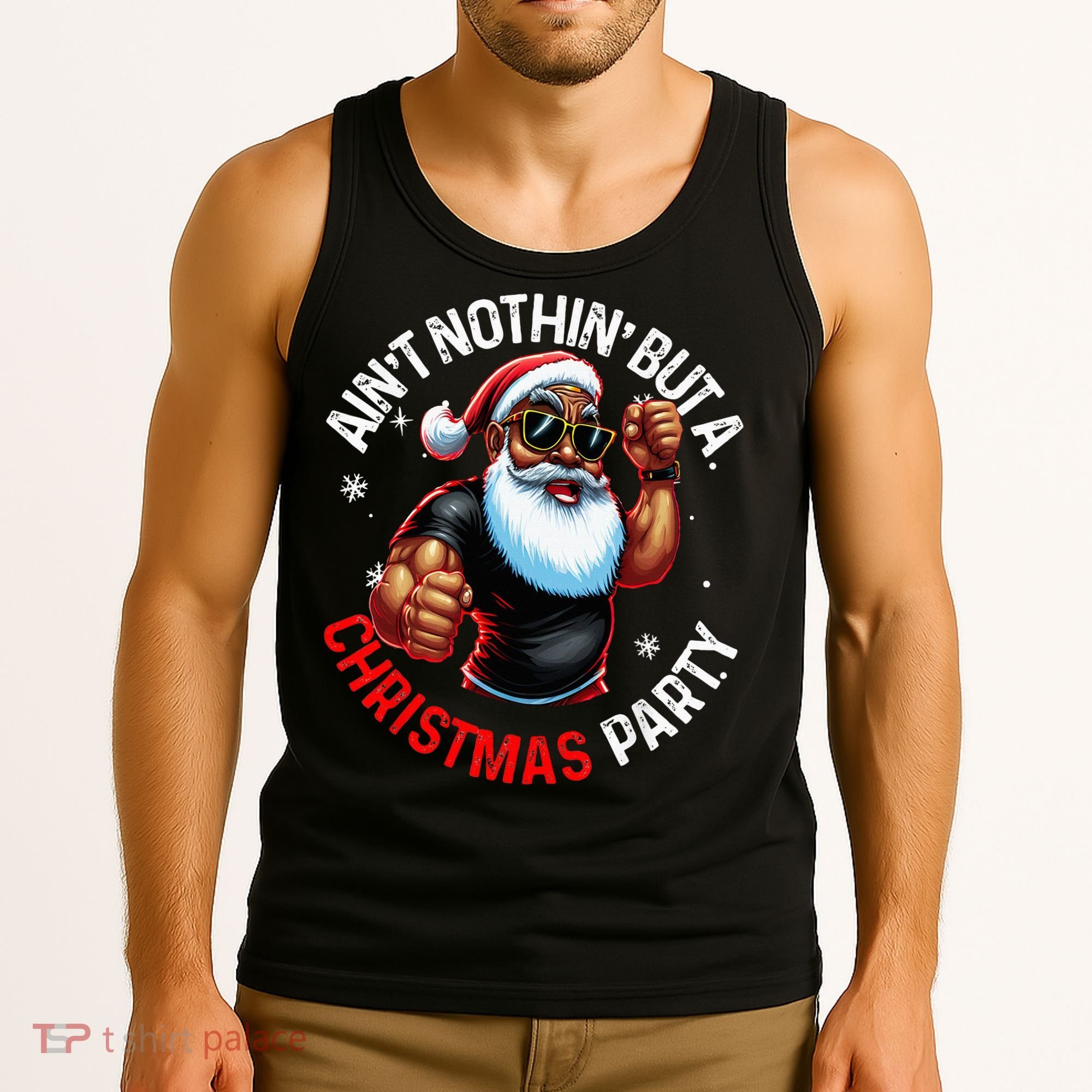 Festive African American Santa Claus PJ Tank Top