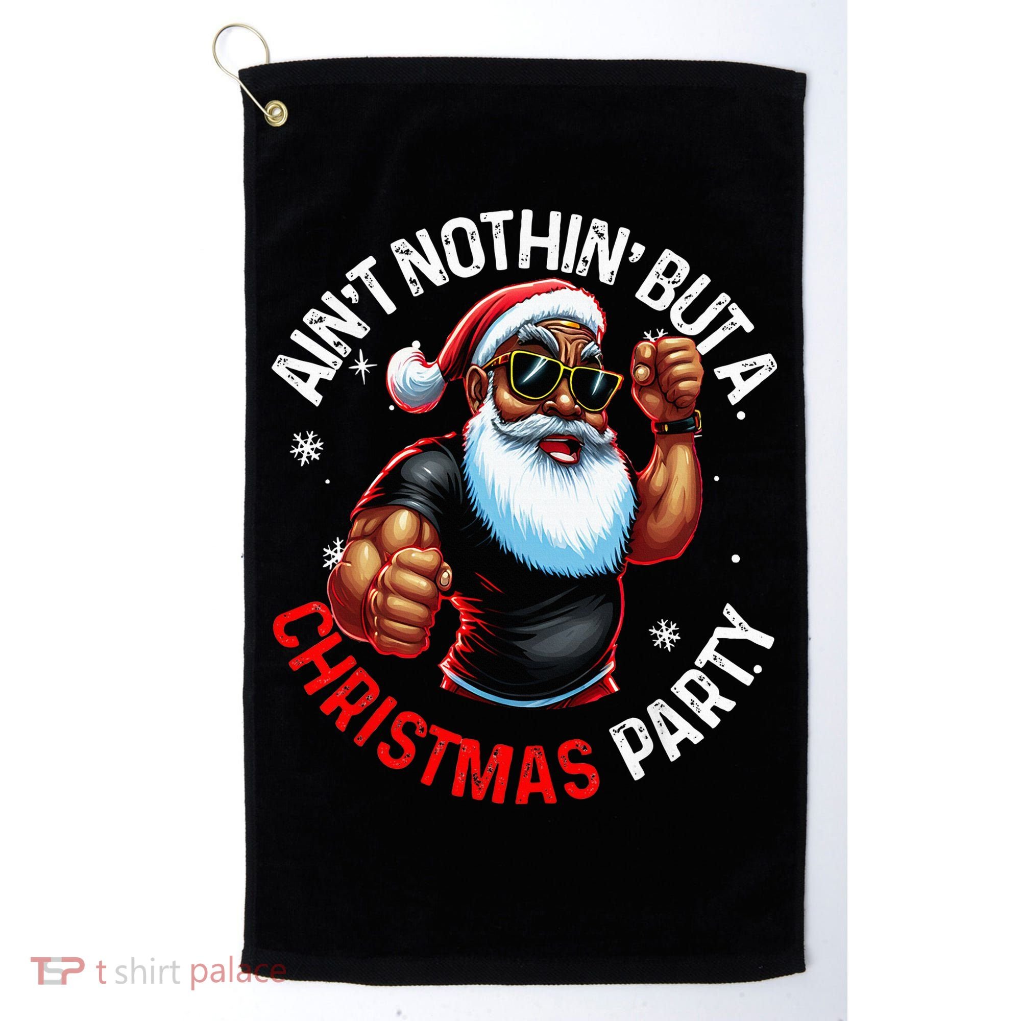 Festive African American Santa Claus PJ Golf Towel