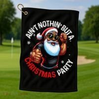 Festive African American Santa Claus PJ Golf Towel thumb 1