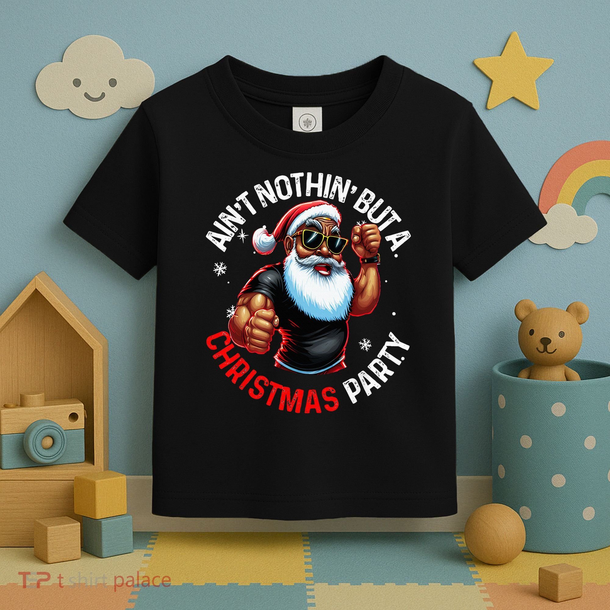 Festive African American Santa Claus PJ Toddler T-Shirt