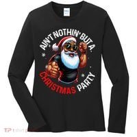 Festive African American Santa Claus PJ Women's Long Sleeve Shirt thumb 0